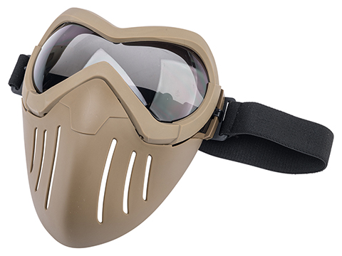 6mmProShop Slipstream Goggle & Lower Face Shield Face Mask (Color: Tan Frame / Smoke Lens)