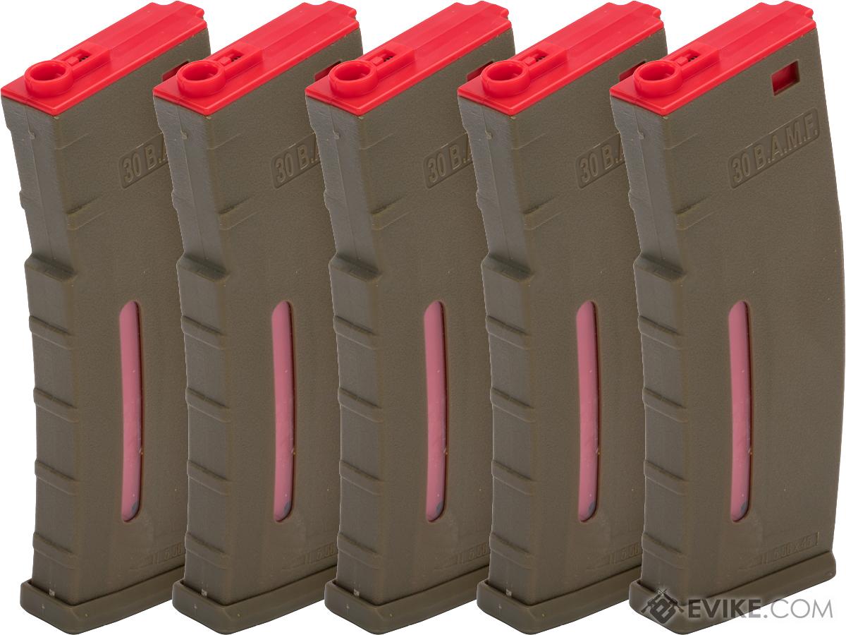 Evike.com BAMF 30rd Polymer MilSim Magazine for M4 / M16 Series Airsoft AEG Rifles (Color: Tan & Red / Pack of 5)