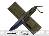 Survivor 8 Cord Wrapped Fixed Blade Survival Knife with Sheath and Fire Starter - OD Green