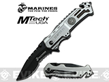 USMC Marine Leatherneck Assisted Opening Folding Rescue Knife with 3.25 Clip Style Semi-Serrated Blade - Silver