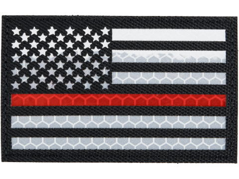 Matrix Reflective US Flag Patch w/ Nylon Bordering (Color: Black Thin Red Line / Left)