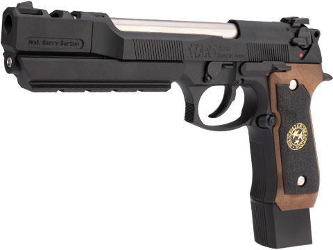 WE-Tech BioHazard Barry Burton M92 Custom Gen I Gas Blowback Airsoft Pistol (Model: Semi Auto / Black w/ Brown Grip)