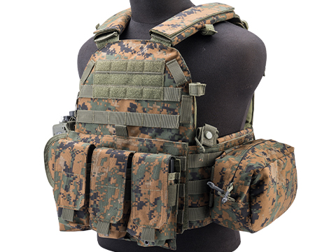 Avengers 6D9T4A Tactical Vest with Magazine and Radio Pouches (Color: Digital Woodland)