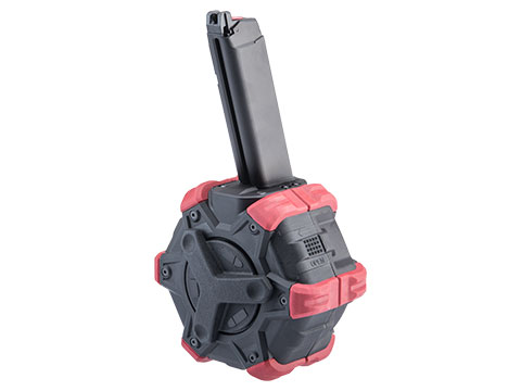 AW Custom Drum Magazine for Gas Blowback Airsoft Pistols & Rifles (Model: Optics-Ready VX / Red)