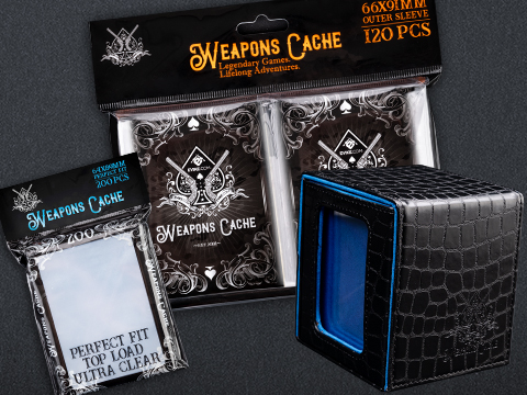 Weapons Cache Protect Bundle with WC Art Series Outer and Perfect Fit Inner Card Sleeves and a WC Commander Bunker Deck Box (Style: Weapons Cache / Black & Blue)