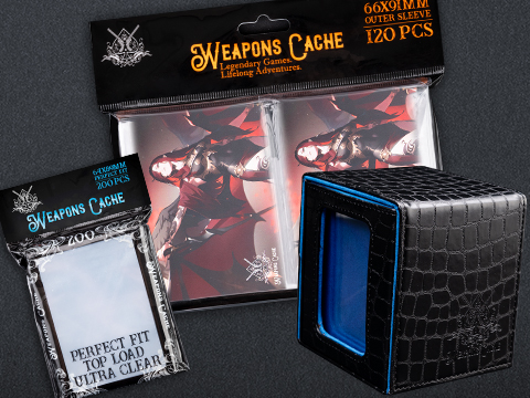 Weapons Cache Protect Bundle with WC Art Series Outer and Perfect Fit Inner Card Sleeves and a WC Commander Bunker Deck Box (Style: Winged Sorceress / Black & Blue)
