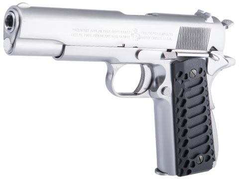 Evike.com Custom Cybergun Colt Licensed 1911A1 Gas Blowback Airsoft Pistol w/ Angel Custom CNC G10 Grip (Model: CO2 / Silver / Cobra Carbon Black)