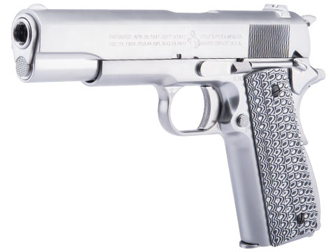 Evike.com Custom Cybergun Colt Licensed 1911A1 Gas Blowback Airsoft Pistol w/ Angel Custom CNC G10 Grip (Model: CO2 / Silver / Golf Black & White)