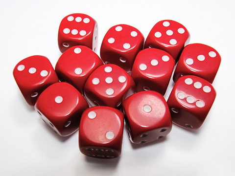 Chessex Lab Opaque 16mm d6 Dice Block (Color: Red-White / 12x Dice)