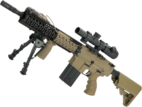 Evike.com Custom Daniel Defense SR25-K Precision Rifle Airsoft AEG (Model: Tan / Metal Receiver)