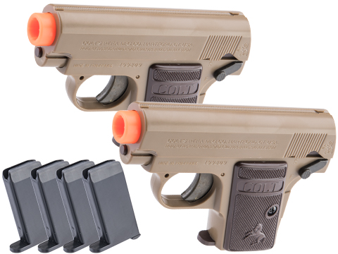 Cybergun Colt Licensed 1908 Vest Pocket Hammerless .25 ACP Full Size Airsoft Replica Pistol (Color: Tan / Set of 2)