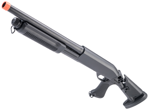 Swiss Arms Metal M870 3-Round Burst Multi-Shot Shell Loading Airsoft Shotgun by CYMA (Model: Retractable Stock CQB)