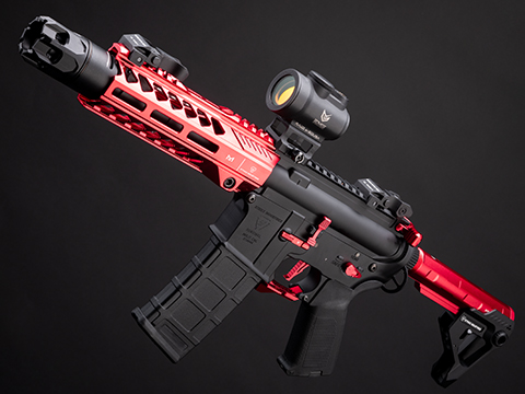 6mmProShop Strike Industries Licensed Sentinel M4 Airsoft AEG Rifle by E&C (Color: Red / 7 GRIDLOK LITE / 350FPS)