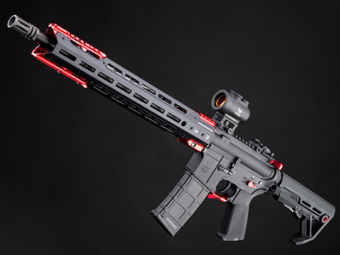 6mmProShop Strike Industries Licensed M4 Airsoft AEG Rifle w/ GRIDLOK® Handguard System by E&C (Color: Red Carbine / 15 RIS / 400 FPS)