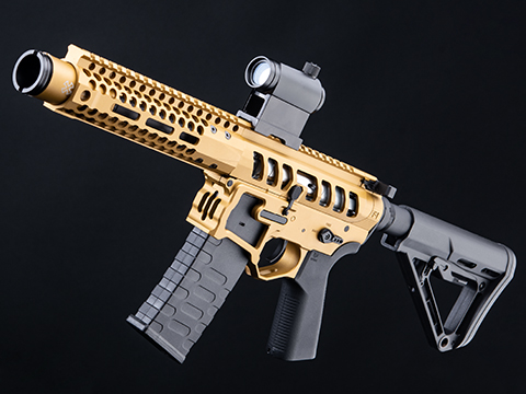 EMG F-1 Firearms PDW AR15 eSilverEdge Airsoft AEG Training Rifle (Model: 3G Style 2 / RS3 / Gold / Go Airsoft Package)