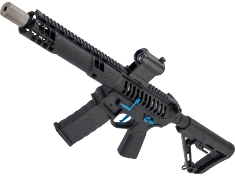 EMG F-1 Firearms SBR Airsoft AEG Training Rifle w/ eSE Electronic Trigger (Model: Black - Blue / RS-3 350 FPS / Evike Performance Shop Upgrade Package)