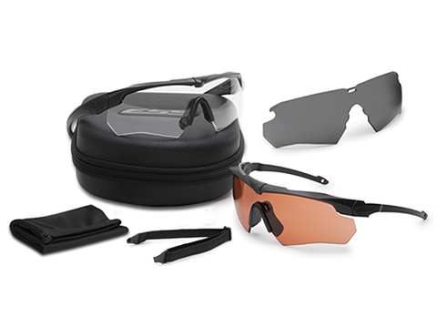 ESS Crossbow Suppressor 2x+ Ballistic Eyeshield Package (Color: Black Frame / Clear , Smoke Grey and HD Copper Lenses)