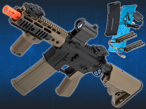 Specna Arms EDGE Series M4 AEG w/ GATE X-ASR MOSFET (Model: PDW Keymod / 2-Tone Black & Tan / Go Airsoft Package)