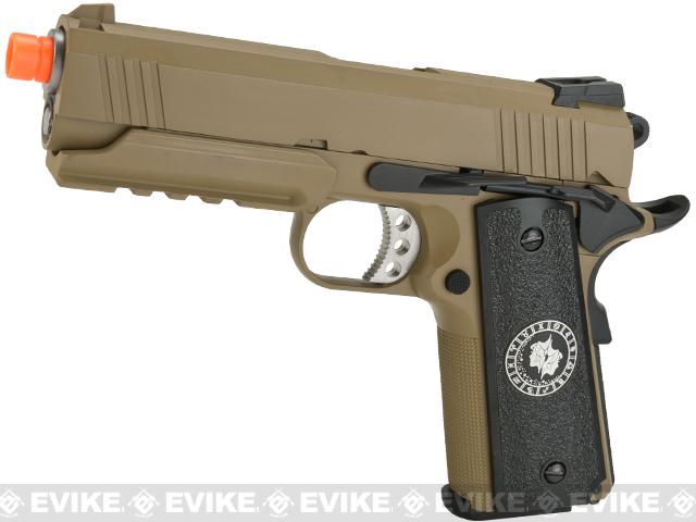 Evike.com Nostradamus Custom 1911 Gas Blowback Airsoft Pistol w/ Angel Custom Tac-Glove Grips (Model: 4.3 Desert Warrior / Gemini)