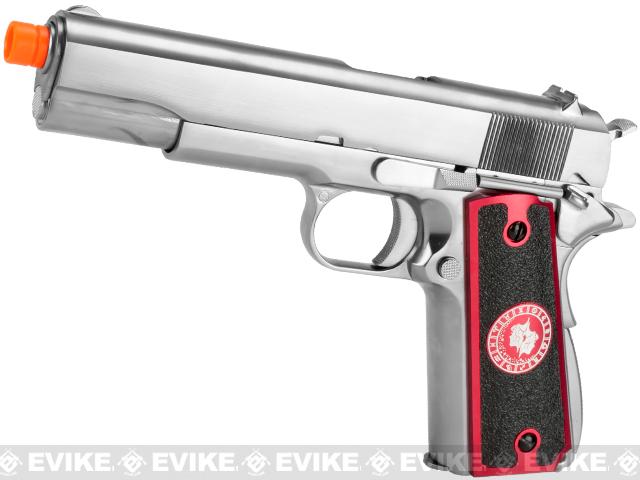 Evike.com Nostradamus Custom 1911 Gas Blowback Airsoft Pistol w/ Angel Custom Tac-Glove Grips (Model: Stainless A1 / Gemini)