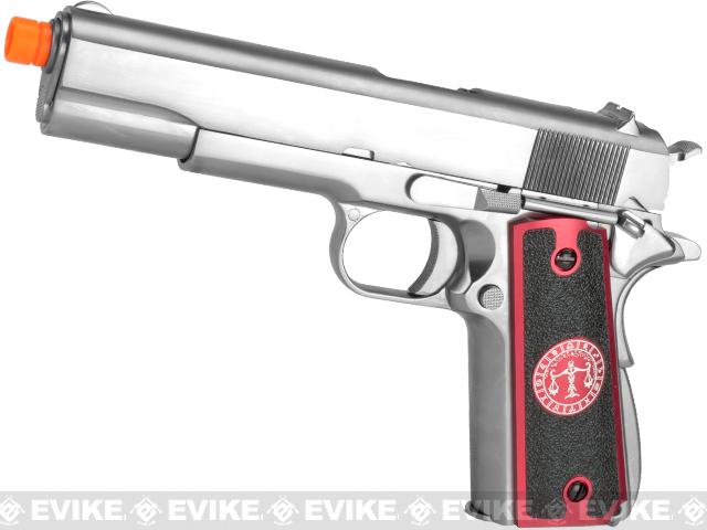 Evike.com Nostradamus Custom 1911 Gas Blowback Airsoft Pistol w/ Angel Custom Tac-Glove Grips (Model: Stainless A1 / Libra)