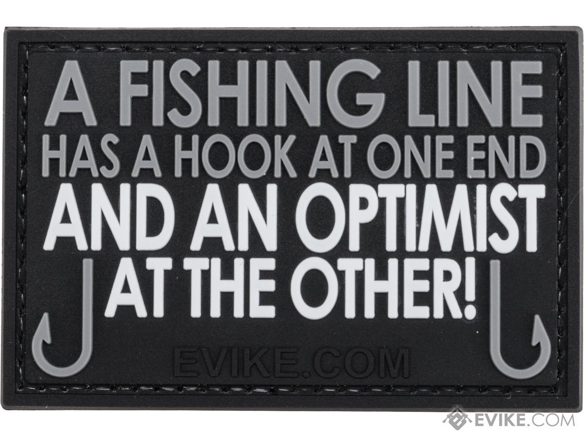 A Fishing Line Has A Hook At One End PVC Morale Patch (Color:  Gray)