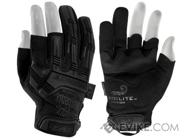 Mil-Tec SEC Leather Fingerless Gloves, Medium, Black