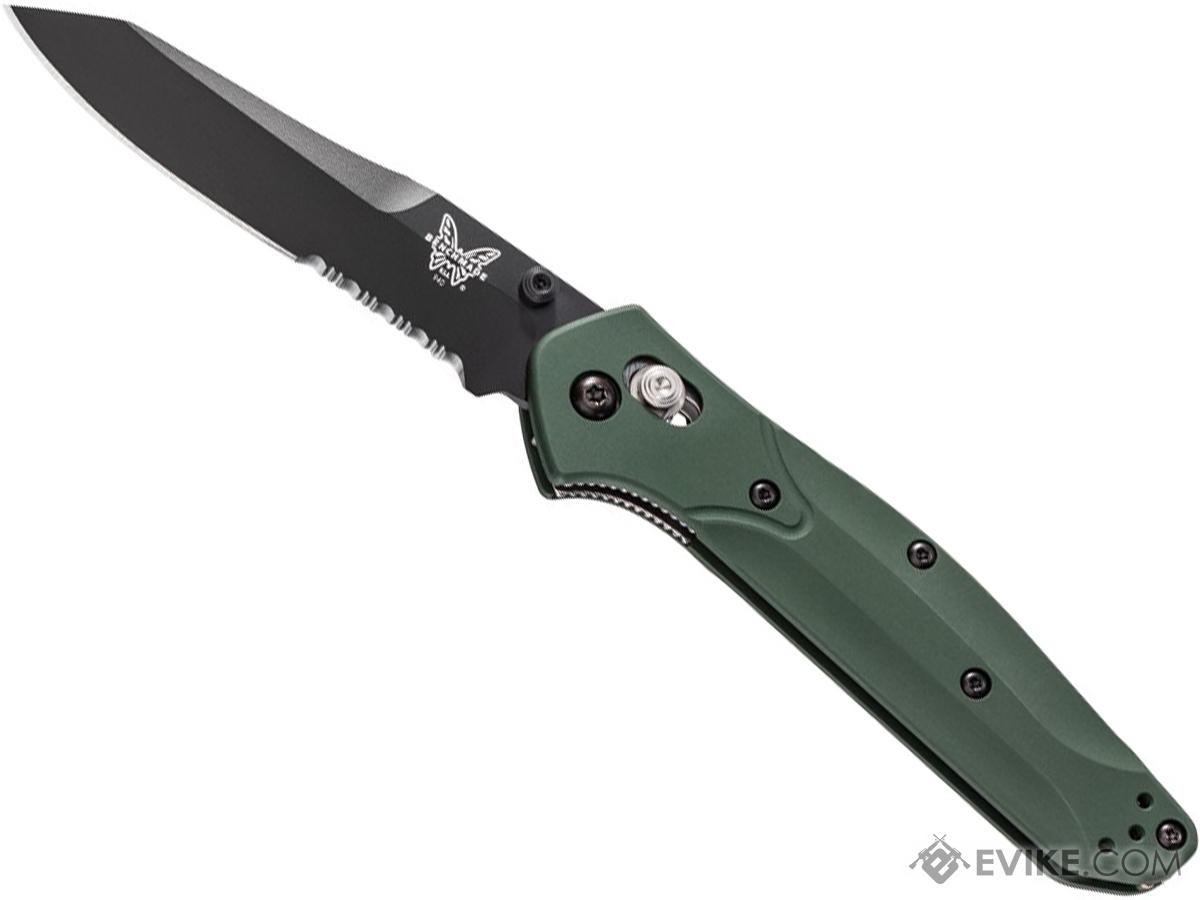 Benchmade Osborne Folding Knife Model Reverse Tanto Black Serrated Green Anodized Aluminum