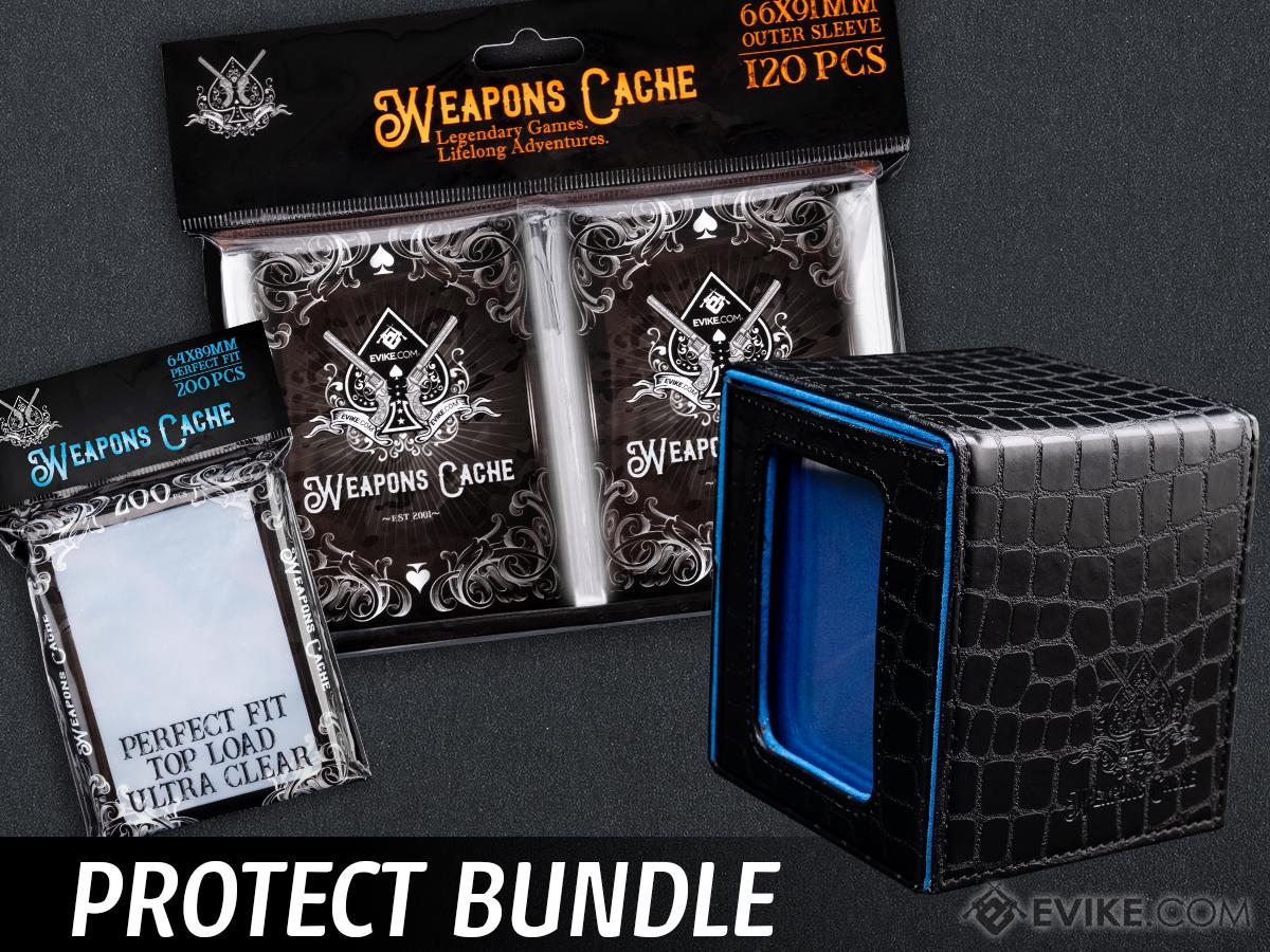 Weapons Cache Protect Bundle with WC Art Series Outer and Perfect Fit Inner Card Sleeves and a WC Commander Bunker Deck Box (Style: Weapons Cache / Black & Blue)