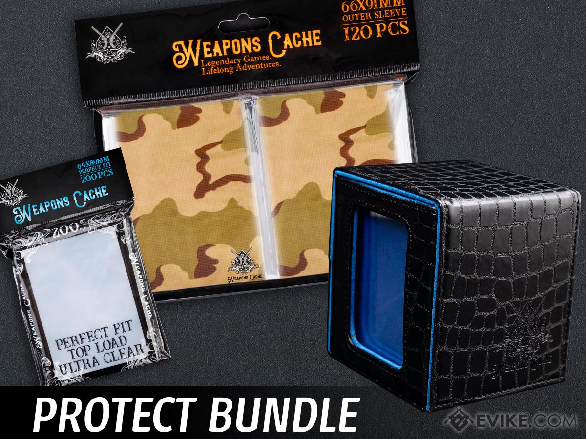 Weapons Cache Protect Bundle with WC Art Series Outer and Perfect Fit Inner Card Sleeves and a WC Commander Bunker Deck Box (Style: Desert Camo / Black & Blue)