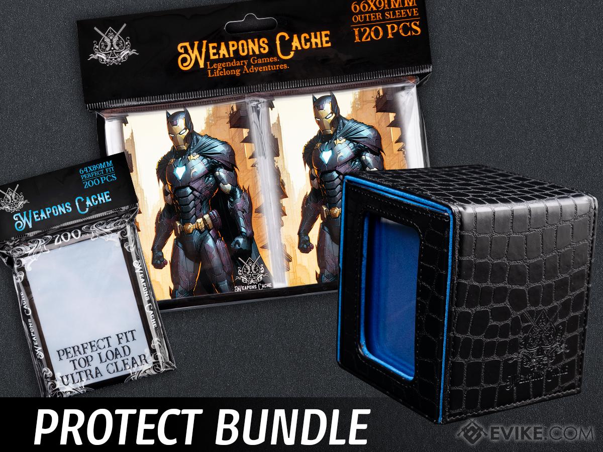 Weapons Cache Protect Bundle with WC Art Series Outer and Perfect Fit Inner Card Sleeves and a WC Commander Bunker Deck Box (Style: Iron Bat / Black & Blue)