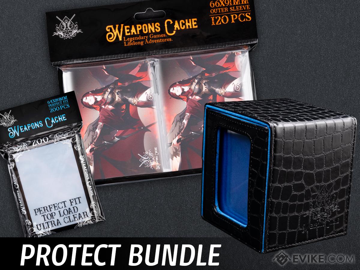 Weapons Cache Protect Bundle with WC Art Series Outer and Perfect Fit Inner Card Sleeves and a WC Commander Bunker Deck Box (Style: Winged Sorceress / Black & Blue)