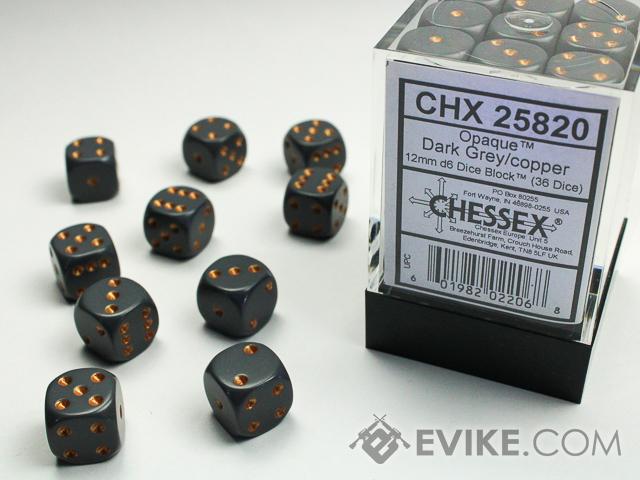 Chessex Lab Opaque 12mm d6 Dice Block (Color: Dark Grey / 36x Dice)