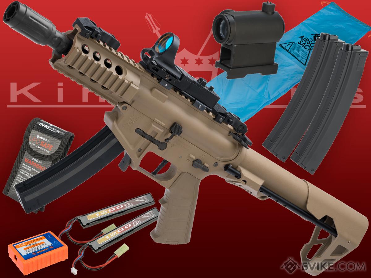 King Arms PDW 9mm SBR Airsoft AEG Rifle (Color: Desert Earth / Shorty / Go Airsoft Package w/ Optic)