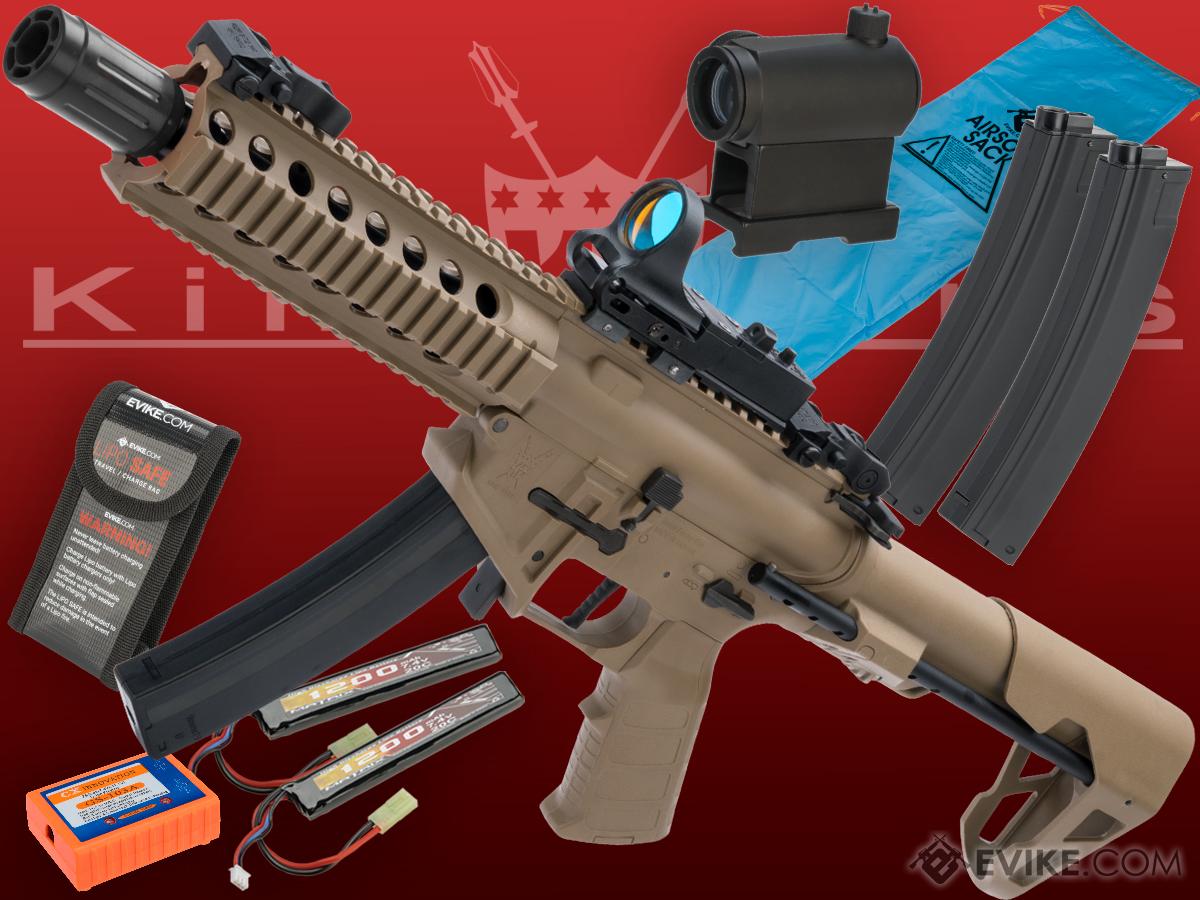 King Arms PDW 9mm SBR Airsoft AEG Rifle (Color: Desert Earth / Long / Go Airsoft Package w/ Optic)