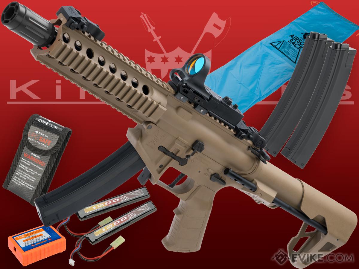 King Arms PDW 9mm SBR Airsoft AEG Rifle (Color: Desert Earth / Long / Go Airsoft Package)