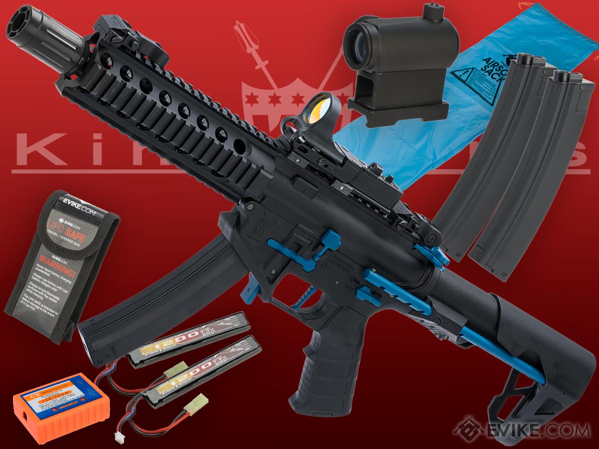 King Arms PDW 9mm SBR Airsoft AEG Rifle (Color: Black & Blue / Long / Go Airsoft Package w/ Optic)