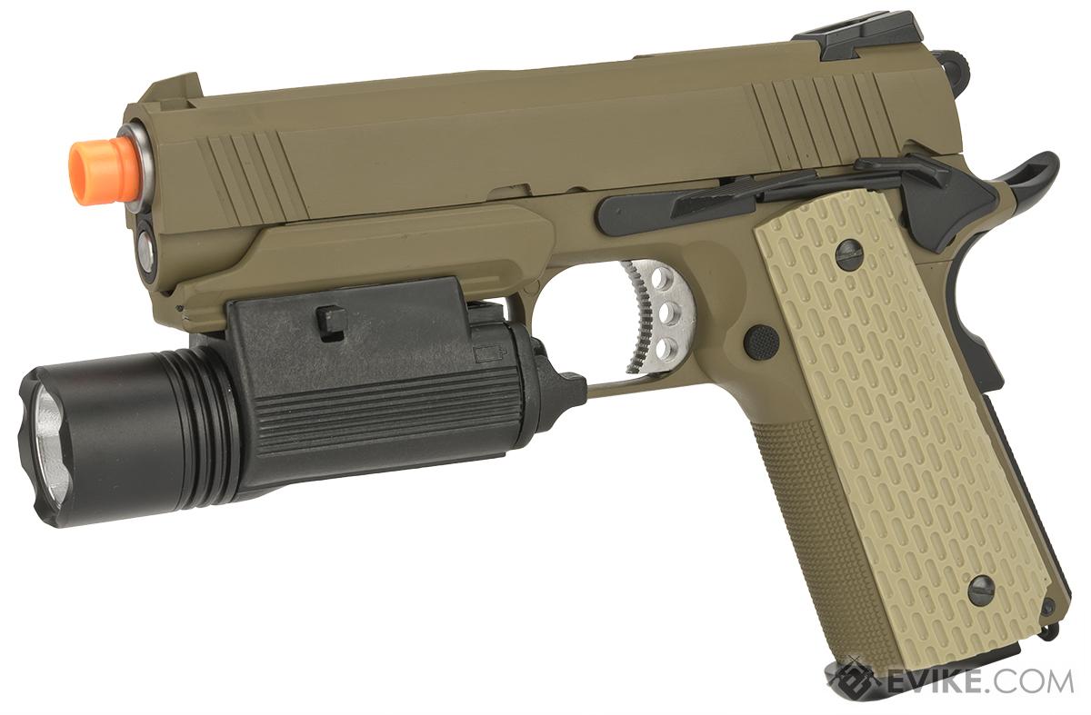 WE-Tech Full Metal 1911 Desert Warrior Socom 4.3 Airsoft Gas Blowback Pistol - Tan (Package: with Weapon Light)