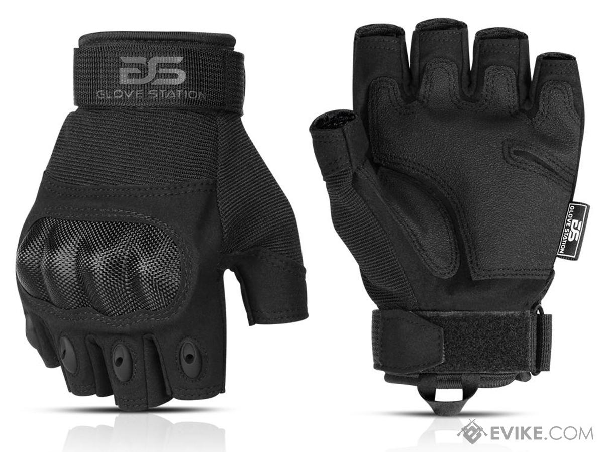 Glove Station Combat Hard Knuckle Fingerless Gloves (Color: Black / Small)