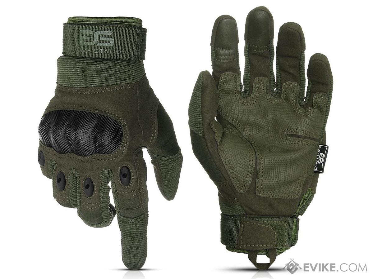 Glove Station The Combat Hard Knuckle Full Finger Tactical Gloves (Color: Green / Small)