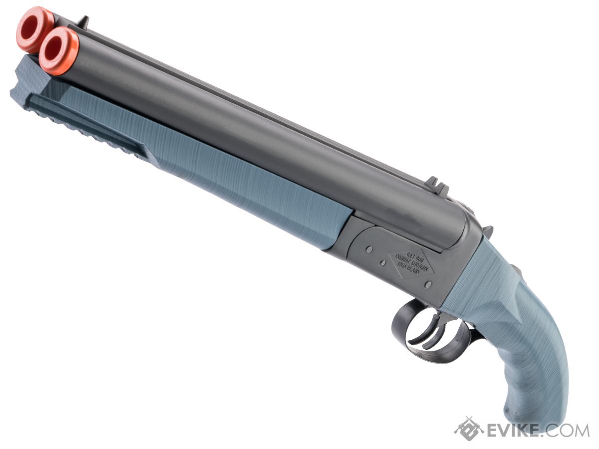 Hwasan Double Barrel Airsoft Gas Shotgun (Model: Blue 3D-Printed Grips)