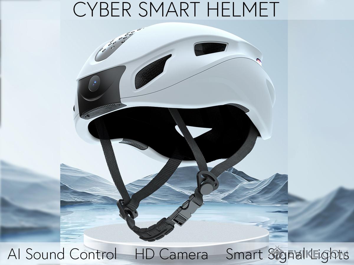 Cyber Smart Bluetooth Bike Helmet with Video / Still Camera & AI Assist Functions (Color: White)