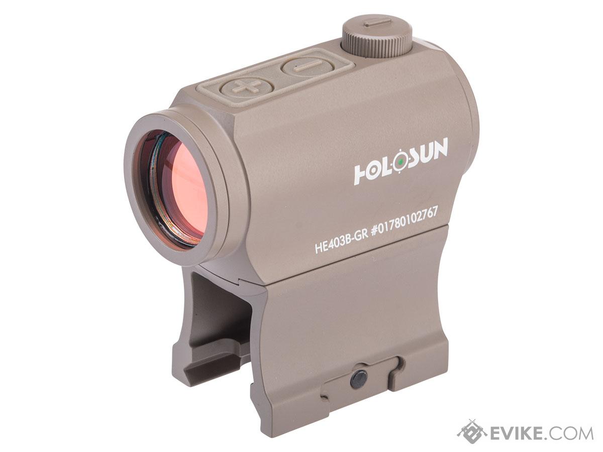 HOLOSUN HE403B Shake Awake Compact Green Dot Sight w/ Low & AR Mount  (Color: Dark Earth), Accessories & Parts, Scopes & Optics, Red Dot Sights -   Airsoft Superstore