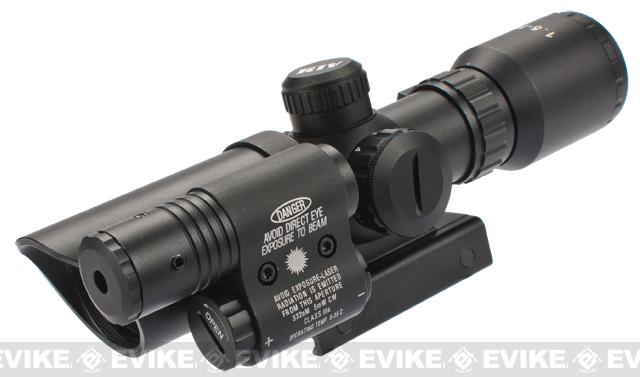 AIM Sports 1.5-5x32 Dual Illuminated Tactical Scope w/ Green Laser (Model: Thumbscrew Mount)