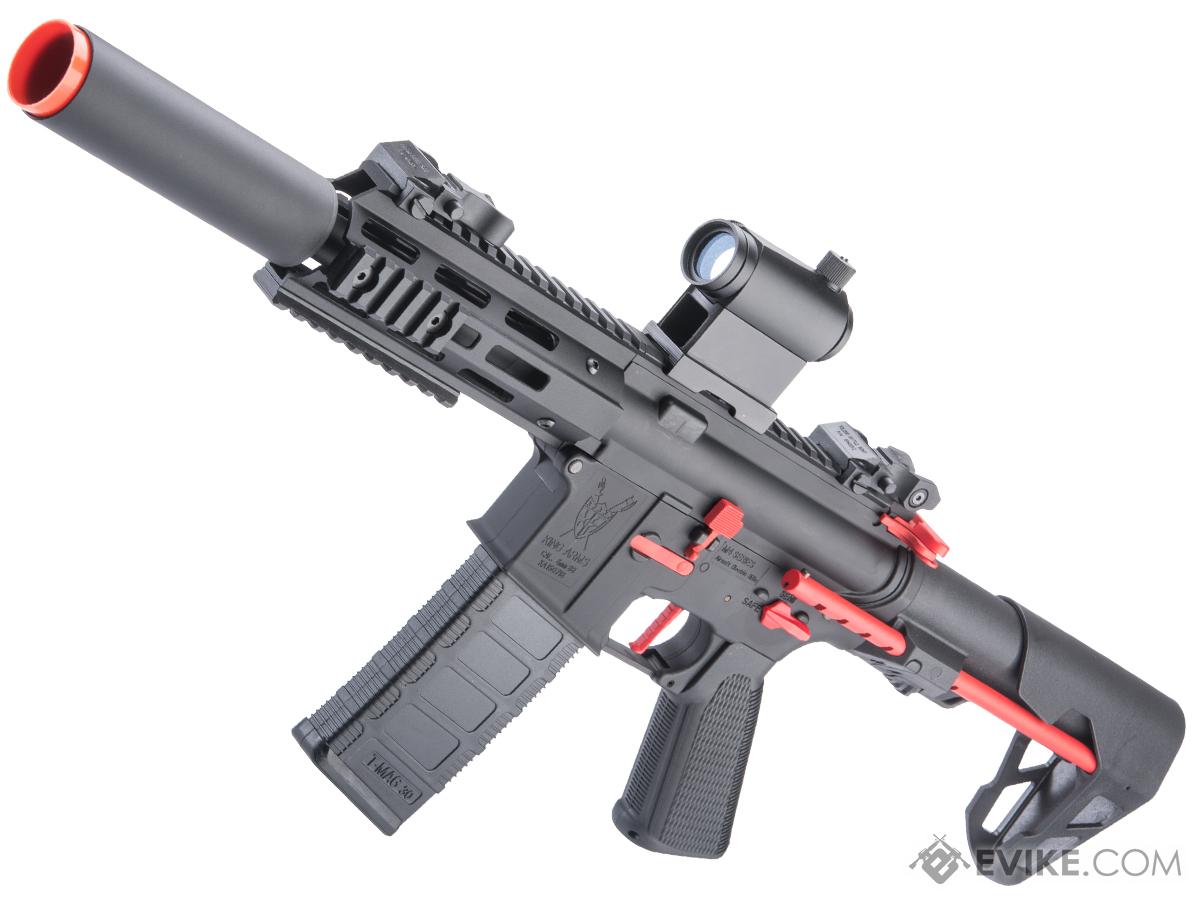 King Arms M4 PDW SBR Airsoft AEG Rifle (Color: Black & Red / Silenced M-LOK)