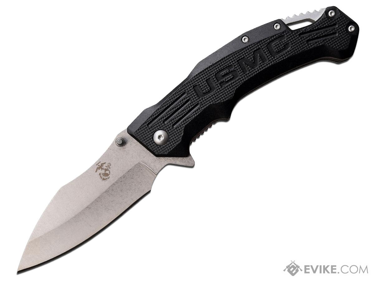 M-Tech USA USMC Licensed Spring Assisted Drop Point Style Knife (Color: Stonewash-Black)