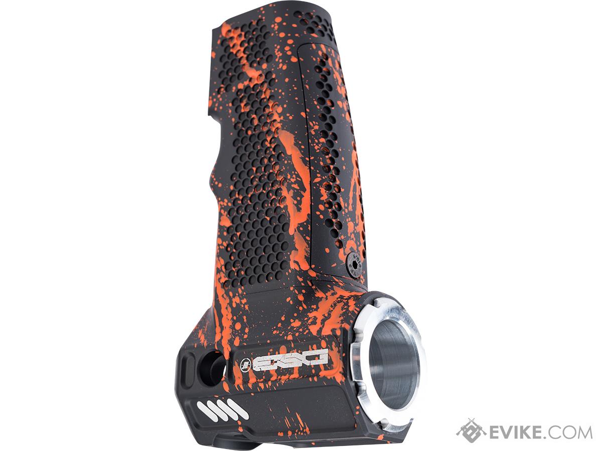 Monk Customs CNC Aluminum ESG Competitive Bulge Tank Grip for Wolverine Regulators (Color: Black-Orange Splatter)