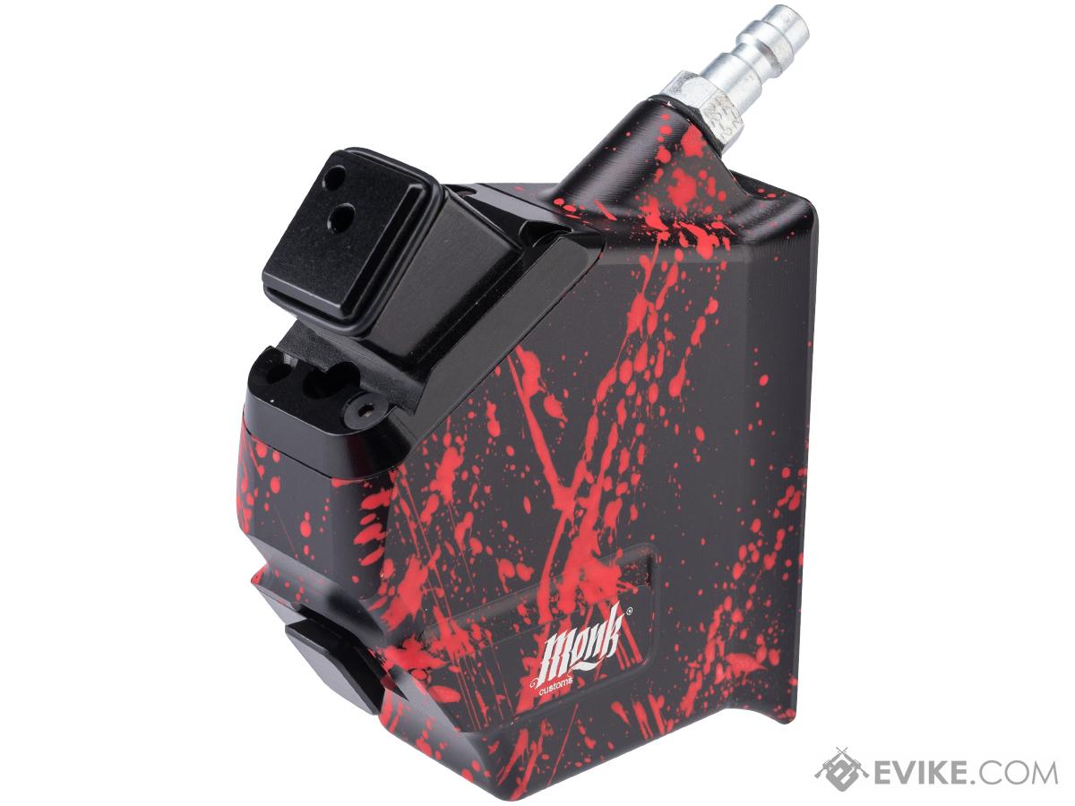 Monk Customs CNC HPA to M4 Magazine Angled M-Adapter for GLOCK Gas Blowback Airsoft Pistols (Color: Black-Red Splatter)