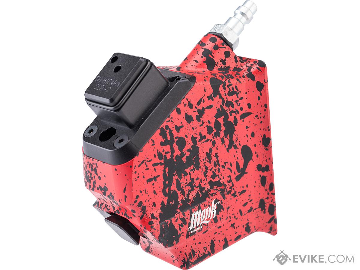 Monk Customs CNC HPA to M4 Magazine Angled M-Adapter for HI-CAPA Gas Blowback Airsoft Pistols (Color: Red-Black Splatter)