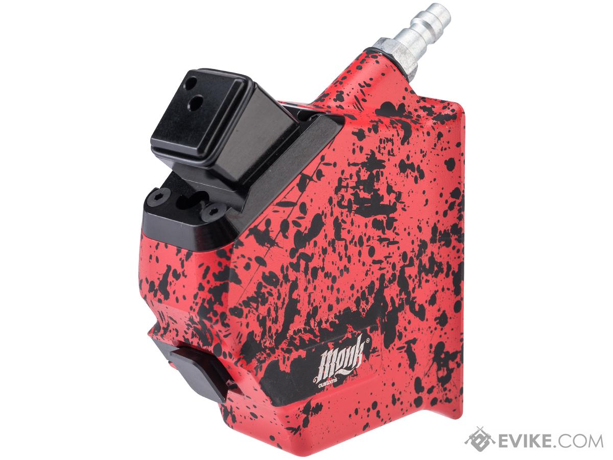 Monk Customs CNC HPA to M4 Magazine Angled M-Adapter for GLOCK Gas Blowback Airsoft Pistols (Color: Red-Black Splatter)